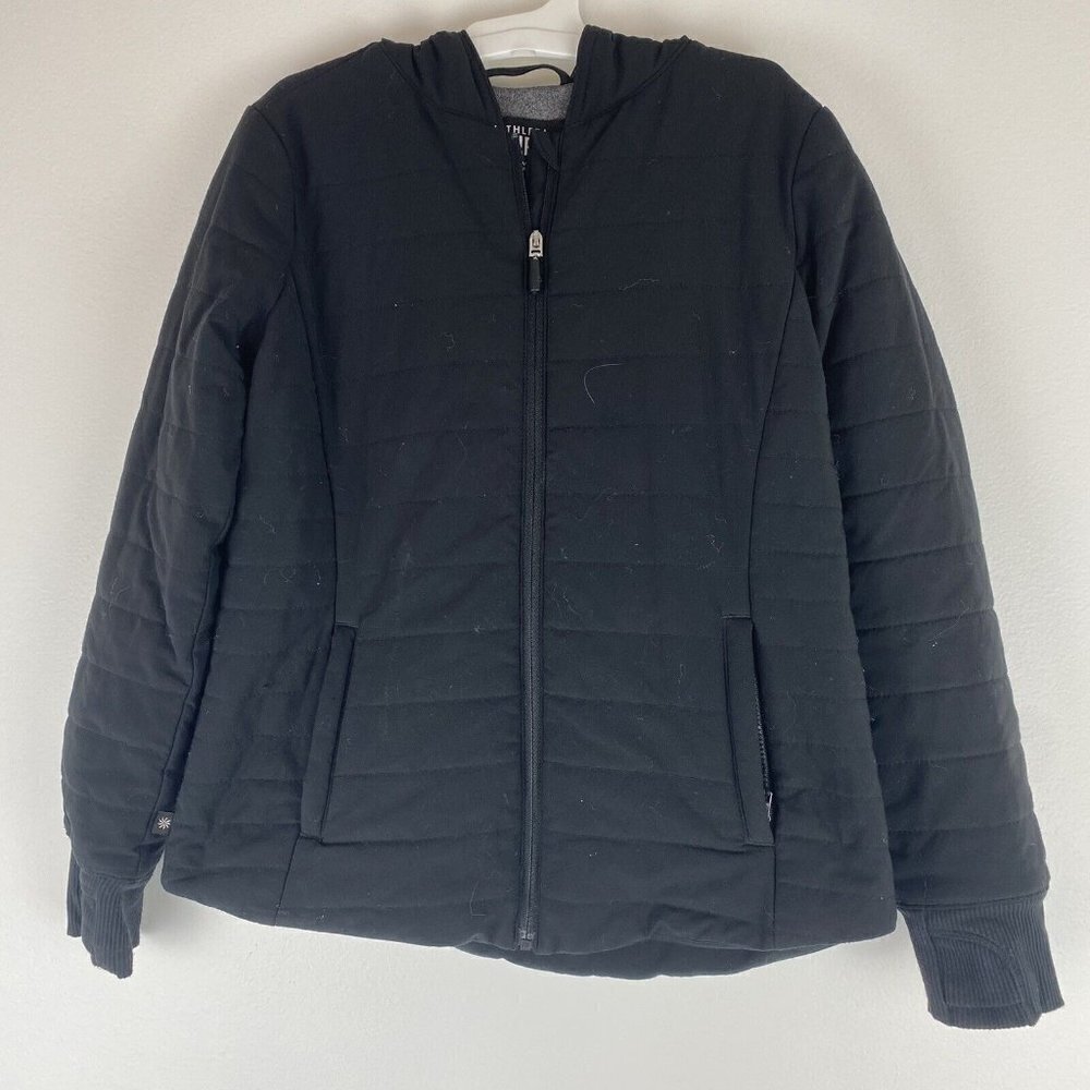 Athleta Girl's Quilted Jacket Size S/7 Black Long Sleeve Hooded Lined Coat